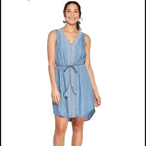 Embroidered chambray dress